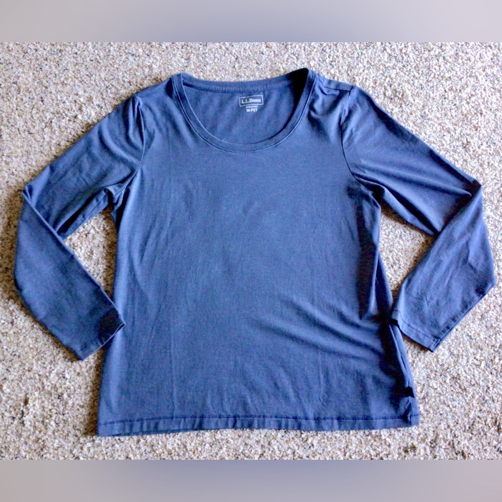 L.L. Bean Supima Scoopneck Long Sleeve Top NEW Medium Petite MP PM Blue Tee LL